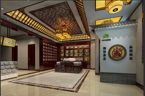 浙江古朴典雅的中式茶叶店大堂设计效果图