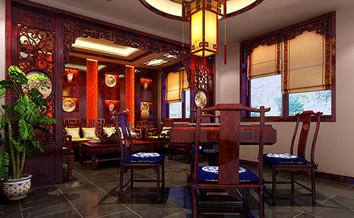 浙江古典中式风格茶楼包间设计装修效果图